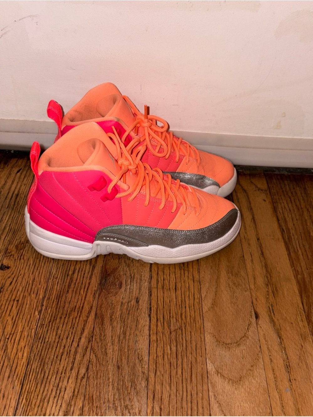 Jordan Kids High-Top Sneakers in Neon Orange, Hot Pink and Silver